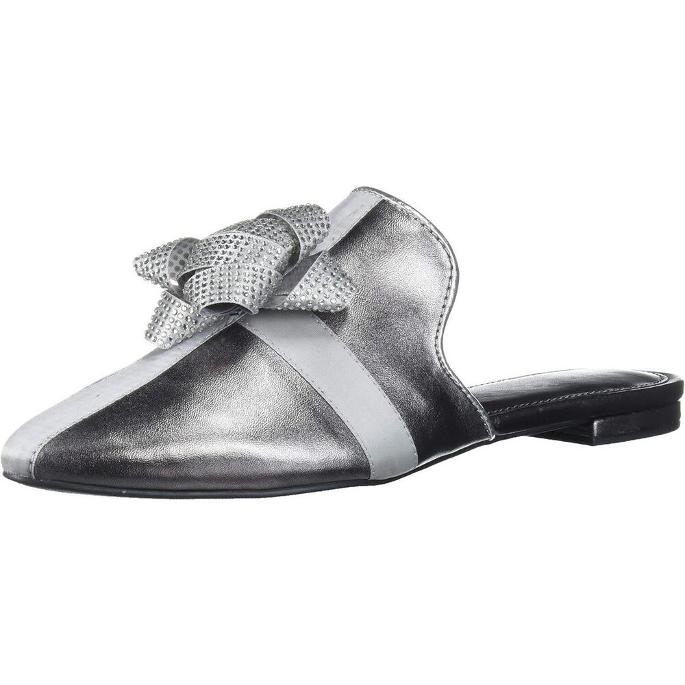 NIB Katy Perry Size 5 Silver Metallic Holiday Christmas Bow Stephanie Mule Flats